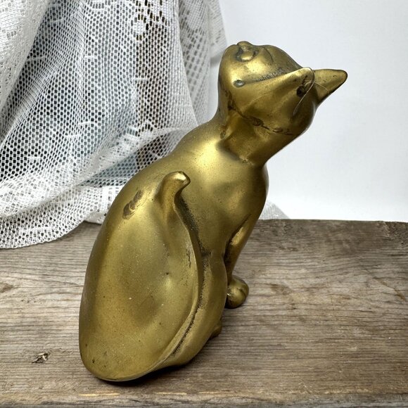 Vintage Solid Brass Cat Figurine Statue 5" Tall Decorative Home Decor - Picture 9 of 9